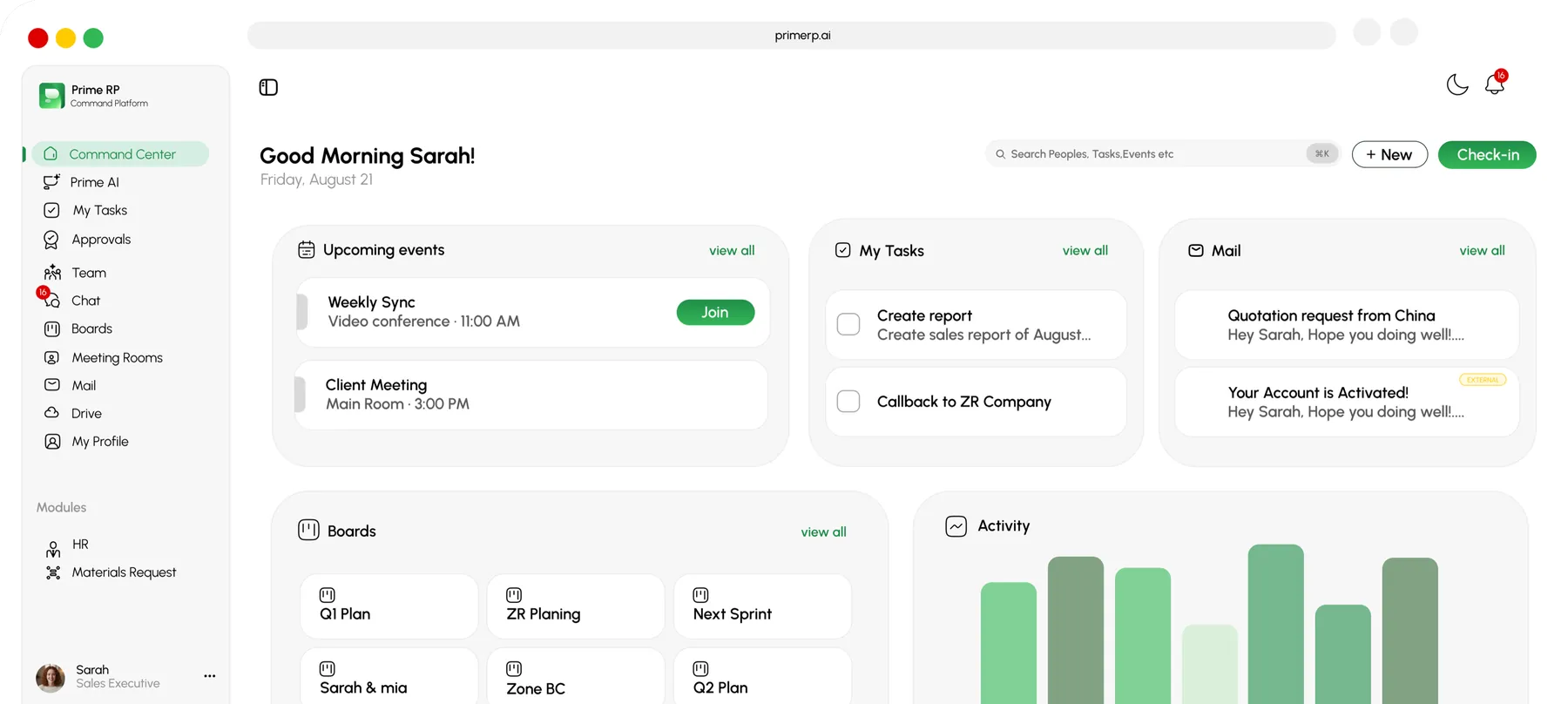 Prime RP dashboard